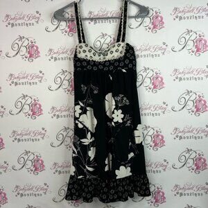 Johnny Martin dress smocked floral bustier style Black White Patterned Dress